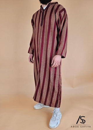 Marokkaanse Djellaba Marrakesh Bordeaux/Mosterd van Rafiq