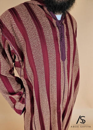 Marokkaanse Djellaba Marrakesh Bordeaux/Mosterd van Rafiq