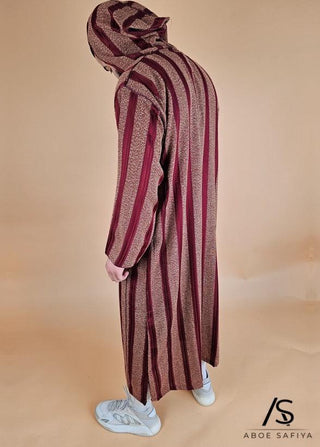 Marokkaanse Djellaba Marrakesh Bordeaux/Mosterd van Rafiq