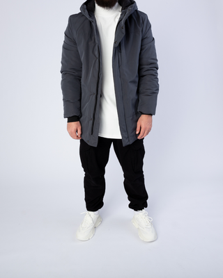 Gray Mid Length Coat Frilivin