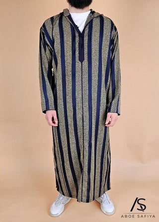 Marokkaanse Djellaba Marrakesh Navy/Mosterd van Rafiq