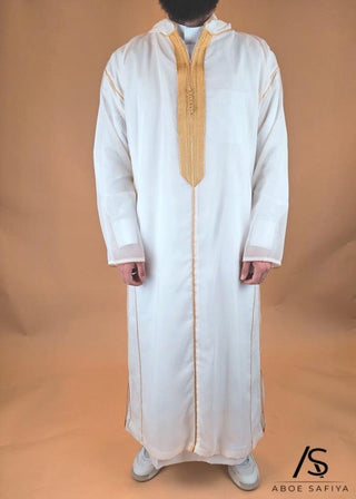 Marokkaanse Djellaba Muslin Wit/Goud van Rafiq